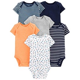 Simple Joys by Carter's Boys' 6-Pack Short-Sleeve Bodysuit, sailboat/blue stripe/orange/gray, Preemie