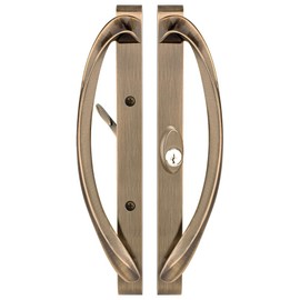 Rockwell Security Modena Contemporary Sliding Door Center Keylock Handle Set in Antique Brass Fits 3-15/16 Inch CTC Screw Holes and 1-3/4 Inch Thick Doors