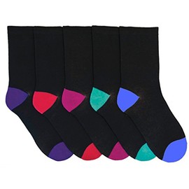 RJM Ladies 5 Pack Cotton Rich Socks Black with Multicoloured Heels & Toes 4-7