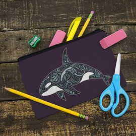 Killer Whale Orca with Waves Pencil Pen Organizer Zipper Pouch Case