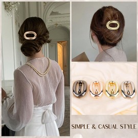 CURASA Metal French Barrette, 4PCS Flat Hair Clips for Women Geometric Hair Barrette Rround Hair Clips Oval Metal French Brrette Hair Clip for Women Thick Hair Lay Down Hair Clip Hair Accessories