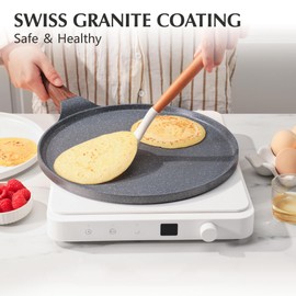 SENSARTE Nonstick Crepe Pan, Swiss Granite Coating Dosa Pan Pancake Flat Skillet Tawa Griddle 10-Inch with Stay-Cool Handle, Induction Compatible
