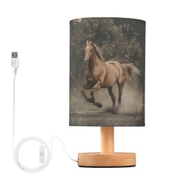 YYZZH Table Lamp Horse Running in Woodland Nightstand Lamp with Wood Base Fabric Lamp Shade Bedside Desk Lamp for Living Room Bedroom Kids Room Office