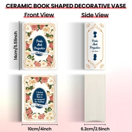 TWINKLEMON Book Vase for Flowers Large Ceramic Book Planter Pot Book-Shaped Decorative Vase Unique Vases Cute Bookshelf Decor Ceramic Vases for Home Decor Pride and Prejudice Gifts