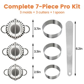 3-in-1 Stainless Steel Dumpling Maker Set - Professional Dumpling Press & Empanada Mold with Dough Cutters (3", 3.4", 3.8") | Includes Stuffing Scoop | Dishwasher Safe