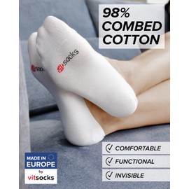vitsocks Women's Invisible No Show Trainer Socks (4x PACK) Thin Soft Cotton Anti Slip Grips, black, 3-5.5