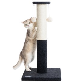 Komicoll 34-Inch Tall Cat Scratching Post for Indoor Cats, Large Carpet Scratch Post, Sisal Cat Scratcher, Sturdy and Durable Cat Post with Hanging Ball Black