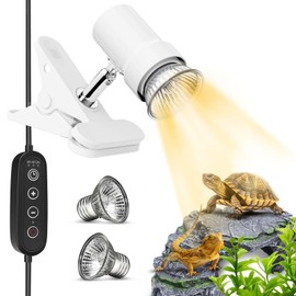 GOZILLA Reptile Heat Lamp, Turtle Lamp with 360°Rotatable Timing & Dimming Cycle Timer, 25W+50W UVA/UVB Reptile Light Bulbs for Reptile and Amphibian Tanks, Terrariums and Cages.(White)