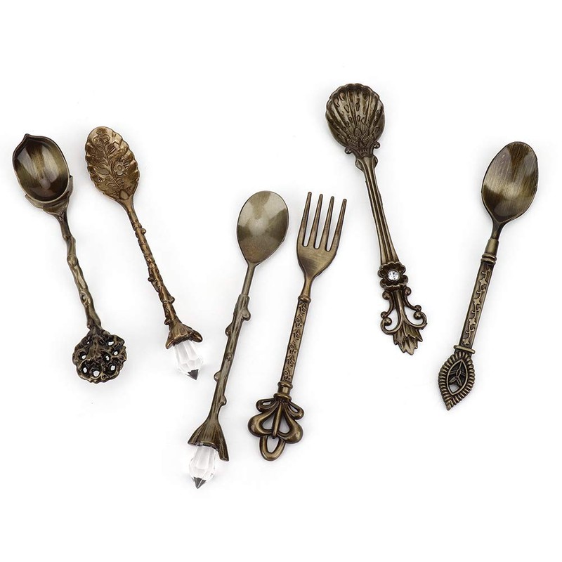 6 Pcs/Set Vintage Carved Coffee Spoons Teaspoons Retro Zinc Alloy