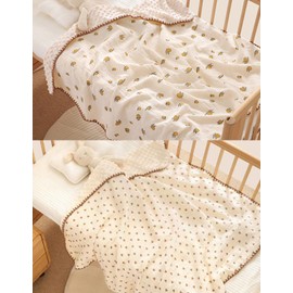 Joyancejt Baby Blanket, Baby Blanket, Gauze Blanket, Fluffy, Throw, For Boys, Girls, Preparedness, 39.4 x 39.4 inches (100 x 100 cm), Warm, Spring, Summer, Autumn, Winter (Heart & Yuz)