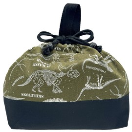 Jewelry Shop M KH bag18 Cold Retention Drawstring Toray Aluminum Sheet Use, Washable, Lunch Bag, Cooler Bag, For Kids, Adults, Tyrannosaurus, Khaki, Dinosaur, Skeleton