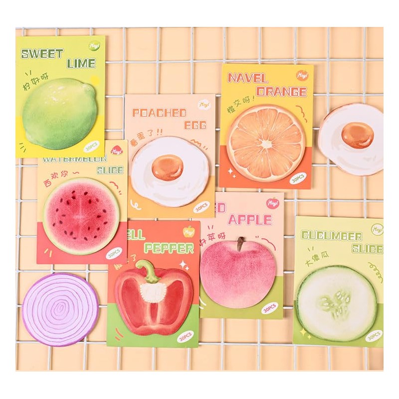 TOTUUYO 8 Style Fruit Shaped Cute Sticky Notes Watercolor Vegetable