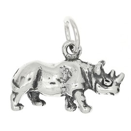LGU Sterling Silver Oxidized Three Dimensional Rhinoceros Charm