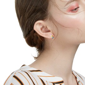 Qings Earrings Hoop Earrings Star Colourful - for Daughter and Mum S925 Small Colourful Rainbow Huggie Hoops Stud Earrings for Girls Women Birthday Jewellery Gifts, Sterling Silver, Cubic Zirconia