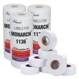Perco Freezer Adhesives White Labels for Monarch 1136 Price Gun - 3 Sleeves, Pack of 24 Rolls - 42,000 Pricemarker Labels