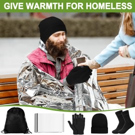 Coume 156 Homeless Care Package Supplies Hygiene Kit Winter Beanie Neck Warmer Gloves Drawstring Bags for Men Women (Black)