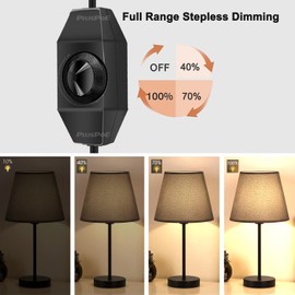 [UL Listed] PLUSPOE Rotary Dimmer Switch 5.9 ft Extension AC Power Cord Plug Cable for Halogen and Incandescent Bulbs lamp, Compatible with LED dimmable Lights