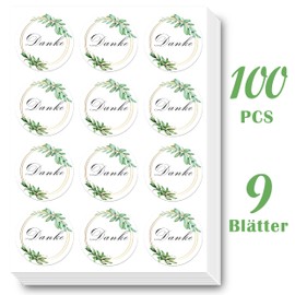 Auped Stickers Thank You Pack of 100 Boho Guest Gift Stickers Round 4 cm Diameter for Christening Communion Wedding Decoration Birthday and Other Celebrations (B1/Thank You)