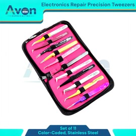 Set of 11pcs Multi-Purpose DIY Jewelry Making and Electronics Repair Thumb Tweezers, Multi-Color Set with Zipper Pouch - Stainless Steel