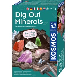 Kosmos 617202 Minerals Excavation Set, Digging Real Minerals Yourself, with Hammer and Chisel, 5 Fascinating Gemstones, Experiment Set for Children from 7 Years, Multilingual