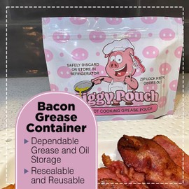 Piggy Pouch Bacon Grease Container Trapper Storage Bags Oil Keeper, Reusable, Airtight Design, Odor Free, 12 Ounce, Pack of 6