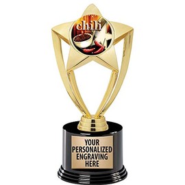 Crown Awards Chili Pot Trophy, 8" Gold Star Chili Cook Off Trophies with Deluxe Round Base 5 Pack