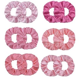 12pcs Pink Satin Scrunchies for Hair Sleep, Silk Hair Scrunchies Pink Hair Ties Elastic Ponytail Holders Hair Bands Valentines Day Pink Hair Accessories for Women Girls Thick Hair (10x3.5cm)