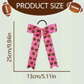 Football Hair Bow Ties for Women Cheer Hair Elastic Pink Ribbon Hair Ties Love-Shaped Football Hair Bows 10in Length Big Bow Ties for Girls Valentines Ponytail Holder Football Hair Accessories 1Pcs