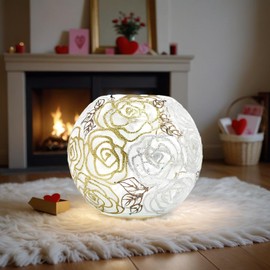 Gold Roses Glass vase for Flowers | Art Glass Round Bubble Vase | Interior Design Home Room Decor | Table vase 6 inch