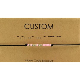Morse Code Custom Bracelet Pink Glass and Sterling Silver Beads Adjustable
