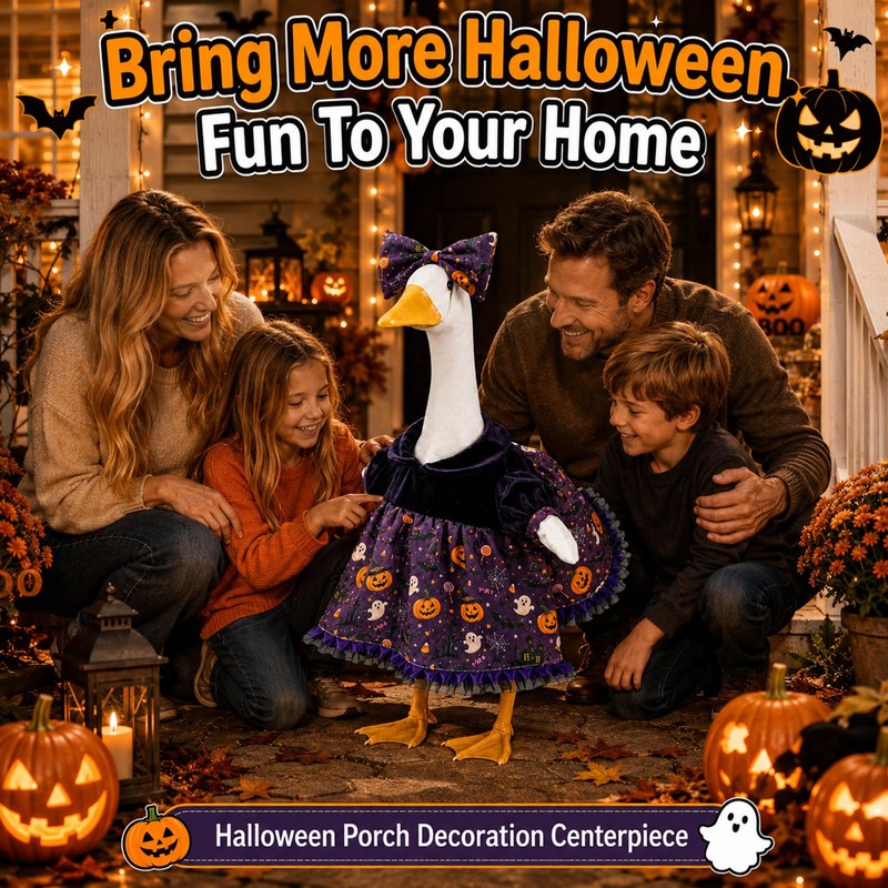 Halloween Porch Goose Outfits, Purple Pumpkin Goose Dress