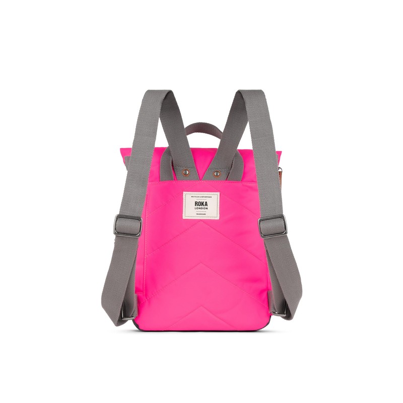 ROKA London Canfield B Small Sustainable Nylon Backpack (Neon Pink)
