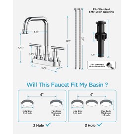 FORIOUS Bathroom Faucets for Sink 3 Hole Chrome, 4 Inch Centerset Bathroom Sink Faucet 2 Handle with Pop-up Drain and Supply Hoses for Vanity RV Laundry Farmhouse