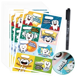 Gagiland 80 Pcs I Lost a Tooth Stickers with Marker Pen Writable & Waterproof Lost Tooth Stickers for School Dental Stickers for Decorating Boys and Girls Tooth Fairy Boxes