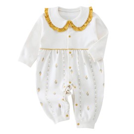 JiAmy Baby Girls Romper Clothes Set, Cotton Long Sleeve Ruffle One Piece Onesie Pajamas Jumpsuit Outfits Yellow 6-9 Months