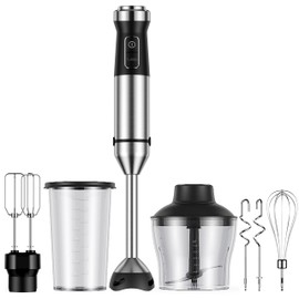 6-in-1 Immersion Blender, 1000W Hand Blender with 20 Speeds, Scratch-Resistant Stick Mixer with Whisk, Chopper, Beaker, Egg Beaters & Dough Hooks – Heavy Duty Hand Mixer, Black