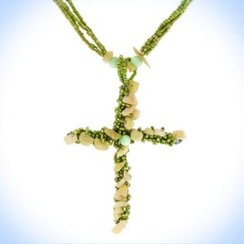 Lemon Jade Chips 3 9/16" Necklace Beads Cross Pendant Unique Chic Crystal Rhinestone Elegant Jewelry Necklace For Women