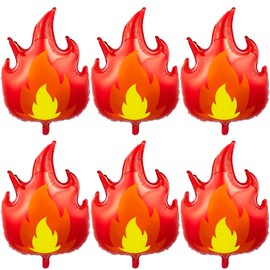 6 Pcs Fire Truck Birthday Party Supplies 32 Inch Fire Flame Balloons Large Firefighter Aluminum Foil Decorations Curve Foil Party Favors Fireman Theme Balloons, Yellow Red