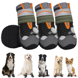 HomeChi Zapatos para Perro Transpirables, Botas de Perros de 4 Piezas Antideslizantes para Pavimento Caliente y Protección de Patas, Correas Reflectantes y Ajustables para Perro Pequeño Mediano y Grande(Tamaño 8: Ancho 7.5 cm, Negro)
