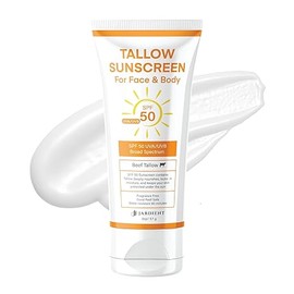 Beef Tallow Sunscreen SPF 50 with Mineral : Instant Sun Protection Non Nano Zinc Oxide Sunblock- Non Greasy Formula- Beach Jogging Outdoor Sports - 3 Fl oz, 85g  미네랄 성분이 함유된 소고기 지방 선크림 SPF 50: 즉각적인 자외선 차단, 나노 입자가 없는 산화아연 함유, 번들거림 없는 제형, 해변, 조깅, 야외 스포츠용 - 85g