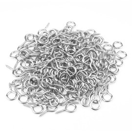 HELIFOUNER 200 Pieces 2# Screw Eyes, Screw in Eye Hooks, Metal Screw Eye Pins Hooks, Nickel Plated Steel Screw Eyes, Silver