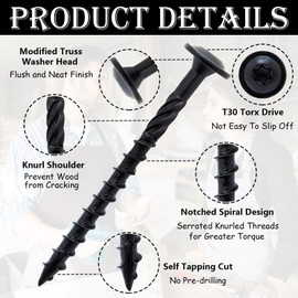 #14 x 5 Inch Heavy-Duty Deck Screws, URABLAZ 80pcs Wood Fence Timber Construction Structural Lag Screw, Black Coated Rust Resistant Screws with 2pcs T30 Torx Drive Bits