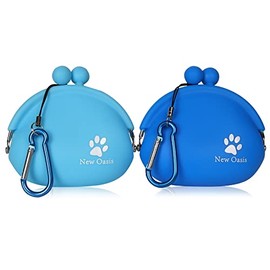 New Oasis Dog Treat Pouch, 10oz Reusable Silicone Dog Treat Pouch, 2 Pack Small Dog Snack Pouch Coin Purse Key Case Silicone Coin Pouch, DarkBlue and Blue