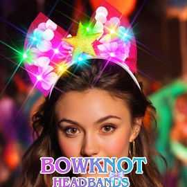 Asooll Light Up Star Headband Pink Bow knot Headpiece Glowing Hair Accessories for Women