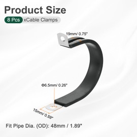 uxcell 1-7/8"(48mm) Cable Clamp, 304 Stainless Steel Rubber Cushioned Insulated Clamp R Shape Metal Clamp Tube Holder for Pipe Hose Wire Cord Installation 8Pcs