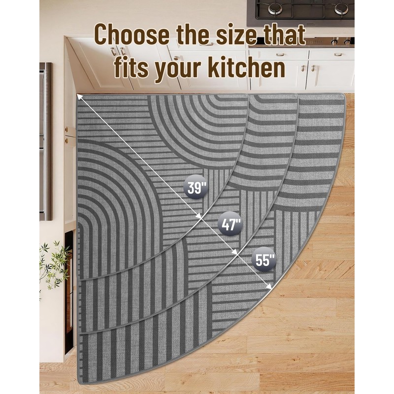 Carvapet 39" Corner Kitchen Rug, Sector Non-Slip Absorbent Floor Mat