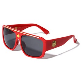Dweebzilla Lionhead Medallion Oversized Square Sport Retro Sunglasses (Red & Gold Frame - Black Super Dark Lenses)