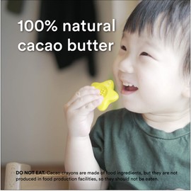 the young artist Cacao Crayons, 100% Food Grade Cacao Butter, Natural, Non Toxic, Safe for Toddlers, Kids and Children,Free Coloring Book Included, Easy to Grab for 1,2,3 Year Olds, 6 Colors