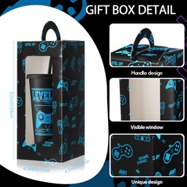 Mifoci 24 Sets Video Game Party Favors 24 oz Gamer Cup with Lids and Straws Gaming Paper Gift Boxes Plastic Reusable Gamer Tumbler for Game Birthday Party Supplies Gifts(Black)