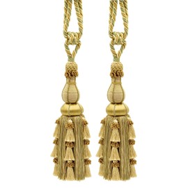 DCOPRO Large Elegant Curtain & Drapery Tassel Tieback, Tassel Length 12" (30.5cm), 30" Spread (76cm) - Set of 2 in Light Gold, Yellow Gold, Sage Green